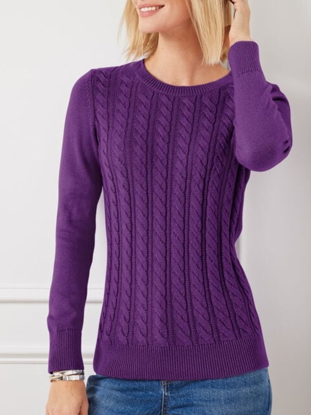 Talbots Soft Cable Knit Crewneck Sweater Cotton Office Bold Colorful M